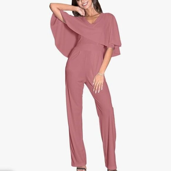 Koh Koh NEW Jumpsuit 1 Piece Pant Suit Cape Topper NWT Dusty Pink Medium - Picture 1 of 9